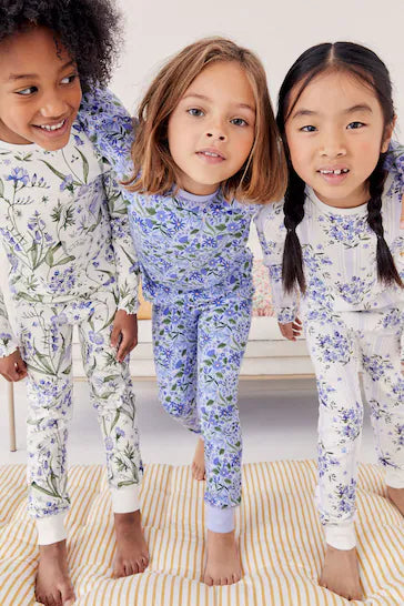 |Girl| Pacote De 3 Pijamas Florais - Blue/White Bluebell (9 meses a 16 anos)