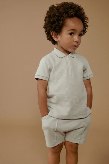 |Boy| Conjunto De Camisa Polo e Shorts Com Zíper - Grey (3 meses a 7 anos)