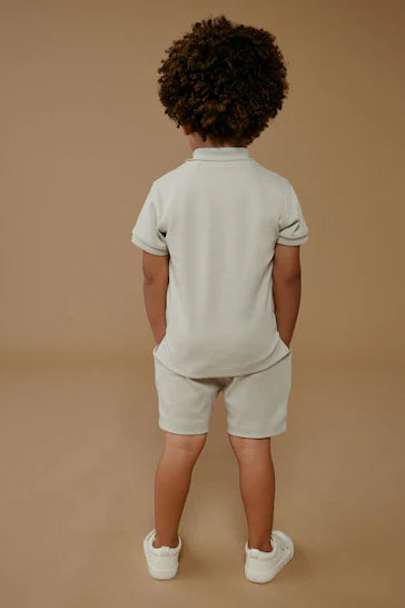 |Boy| Conjunto De Camisa Polo e Shorts Com Zíper - Grey (3 meses a 7 anos)
