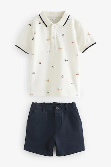 |Boy| Conjunto De Camisa Pólo e Shorts Estampados (3 meses a 7 anos)