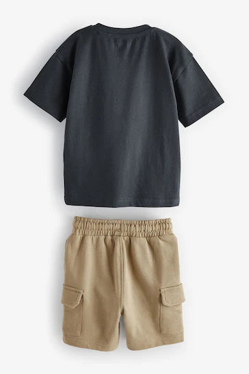 |Boy| Conjunto De Camiseta e Shorts Utilitário Bumbag Marrom/Cinza Marrom (3 meses a 7 anos)