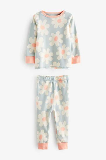 |Niña| Pack de 3 pijamas estampados de manga larga - Naranja neón/Azul floral (9 meses a 10 años)