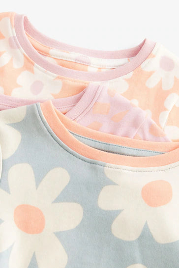 |Niña| Pack de 3 pijamas estampados de manga larga - Naranja neón/Azul floral (9 meses a 10 años)