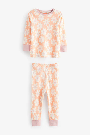 |Niña| Pack de 3 pijamas estampados de manga larga - Naranja neón/Azul floral (9 meses a 10 años)