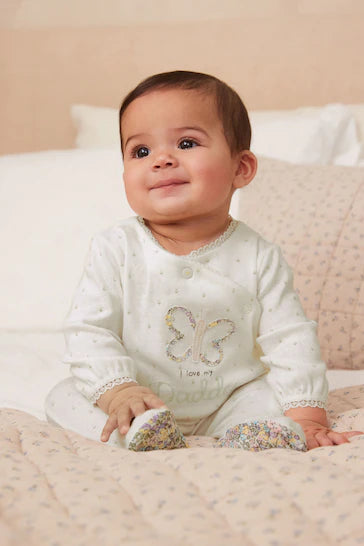 |BabyGirl| Fato De Dormir Familiar - Ecru Butterfly Daddy (0-2 anos)