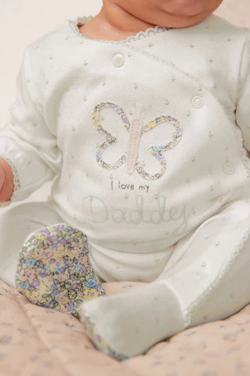 |BabyGirl| Fato De Dormir Familiar - Ecru Butterfly Daddy (0-2 anos)