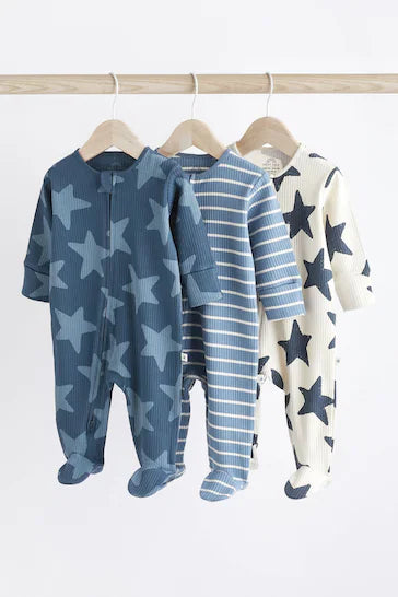 |BabyBoy| Conjunto De 3 Macacões Com Zíper Para Bebê Estrela Azul Marinho (0 meses a 2 anos)