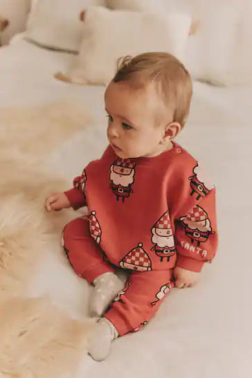 |BabyGirl| Conjunto De Moletom e Jogging Aconchegante Para Bebê De Natal - Papai Noel Vermelho (0 meses a 2 anos)