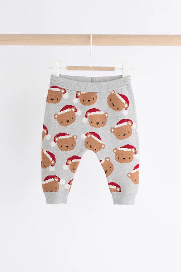 |BabyBoy| Conjunto De Macacão e Leggings De Malha De Natal Urso Cinza Para Bebê (0 meses a 2 anos)