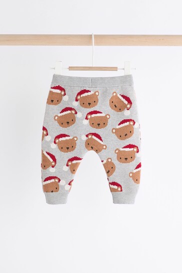 |BabyBoy| Conjunto De Macacão e Leggings De Malha De Natal Urso Cinza Para Bebê (0 meses a 2 anos)