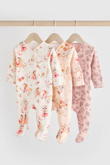 |BabyGirl| Pacote De 3 Macacões Para Bebê 100% Algodão - Rosa/Creme (0-2 anos)