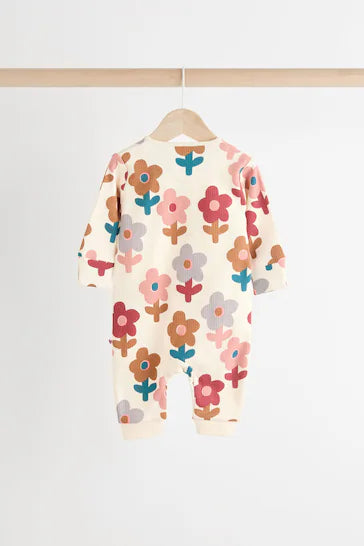 |BabyGirl| Conjunto De 3 Macacões Para Bebê Com Zíper Bidirecional Sem Pés 100% Algodão - creme (0 meses a 3 anos)