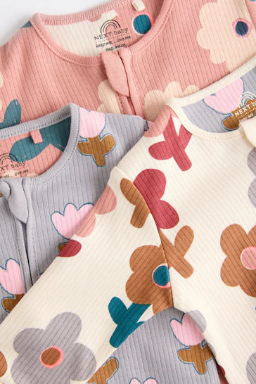 |BabyGirl| Conjunto De 3 Macacões Para Bebê Com Zíper Bidirecional Sem Pés 100% Algodão - creme (0 meses a 3 anos)