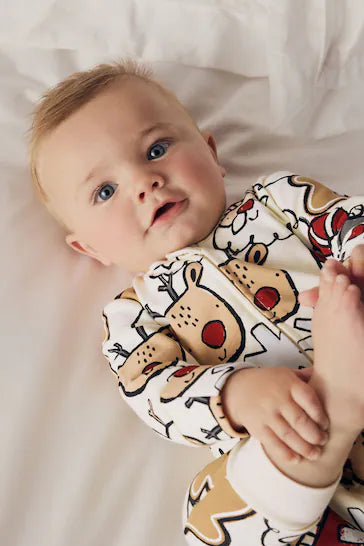 |BabyBoy| Fato De Dormir Com Personagem De Natal Ecru Para Bebê (0 meses a 3 anos)