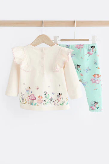 |BabyGirl| Conjunto De Top e Leggings De Manga Comprida Para Bebê - Branco/Verde