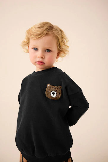 |Boy| Moletom Black Bear Com Gola Redonda (3 meses a 7 anos)