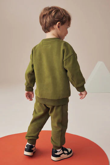 |Boy| Conjunto Utilitário De Moletom e Joggers - Verde Cáqui (3 meses a 7 anos)