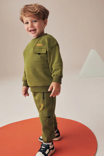 |Boy| Conjunto Utilitário De Moletom e Joggers - Verde Cáqui (3 meses a 7 anos)