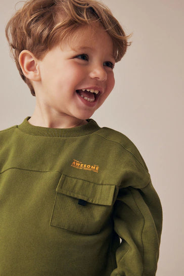 |Boy| Conjunto Utilitário De Moletom e Joggers - Verde Cáqui (3 meses a 7 anos)