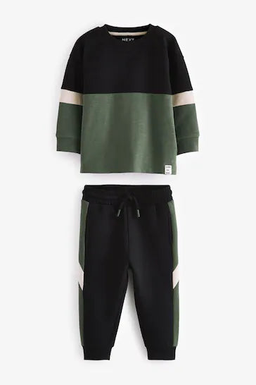 |Boy| Conjunto De Camiseta e Jogging Preto/Verde De Manga Comprida Com Toque Suave (3 meses a 7 anos)