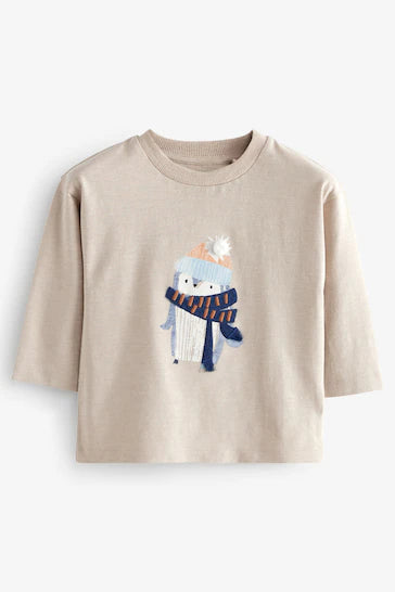 |Boy| Camisetas De Personagens Com Estampa Animal De Manga Comprida 100% Algodão, Pacote Com 3 - Azul/Branco (3 meses a 7 anos)