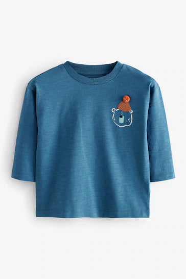 |Boy| Camisetas De Personagens Com Estampa Animal De Manga Comprida 100% Algodão, Pacote Com 3 - Azul/Branco (3 meses a 7 anos)