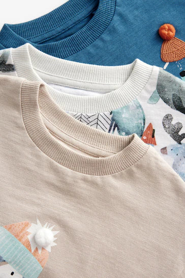 |Niño| Camisetas de manga larga con estampado animal, 100% algodón, paquete de 3 - Azul/Blanco (3 meses a 7 años)