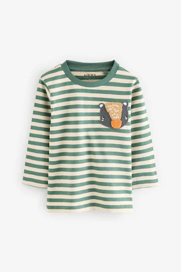 |Boy| Camisetas De Personagens Com Estampa Animal De Manga Comprida Verde/Azul 100% algodão, pacote com 3 (3 meses a 7 anos)