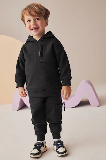 |Niño| Conjunto utilitario con capucha y joggers - Negro (3 meses a 7 años)