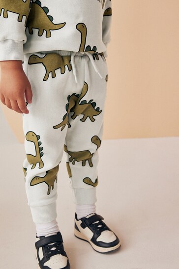 |Boy| Conjunto De Moletom e Joggers Com Estampa Completa - Dinossauros Azuis Minerais (3 meses a 7 anos)