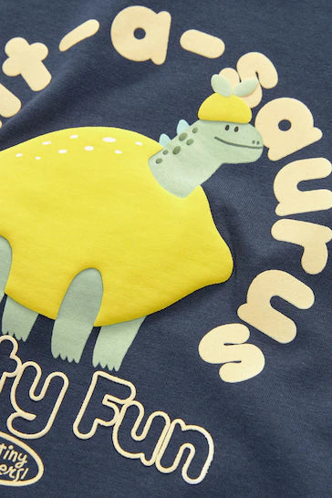 |Niño| Camiseta azul marino con personaje de manga corta Lemon Dino (3 meses a 7 años)