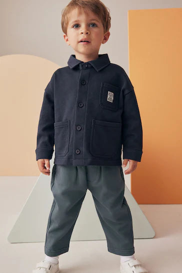 |Niño| Conjunto de camisa y jogger azul marino/gris (3 meses a 7 años)