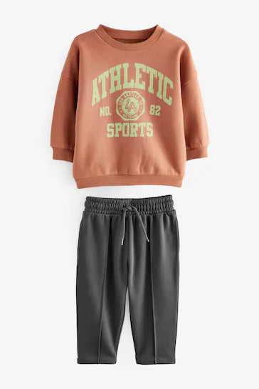 |Boy| Conjunto De Moletom e Jogger Rust Brown Varsity (3 meses a 7 anos)