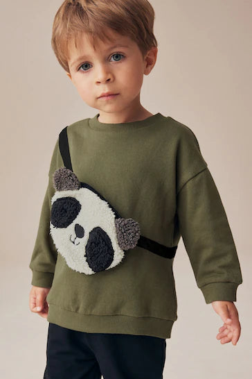 |Boy| Conjunto De Moletom e Joggers Com Gola Redonda Panda Verde Cáqui Utilitário Bumbag (3 meses a 7 anos)