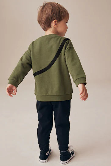 |Niño| Bumbag Conjunto de sudadera y joggers con cuello redondo Utility Panda verde caqui (3 meses a 7 años)