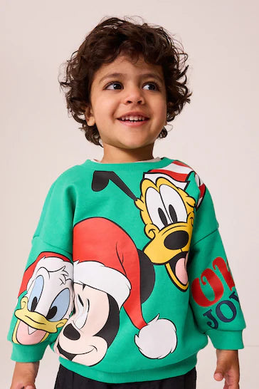 |Niño| Sudadera Cuello Redondo Mickey Mouse 100% Algodón – Verde Navidad (3 meses a 8 años)