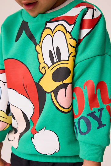 |Niño| Sudadera Cuello Redondo Mickey Mouse 100% Algodón – Verde Navidad (3 meses a 8 años)