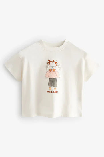 |Niña| Camiseta de manga corta - Conejo Crema (3 meses-7 años)