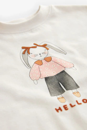 |Niña| Camiseta de manga corta - Conejo Crema (3 meses-7 años)