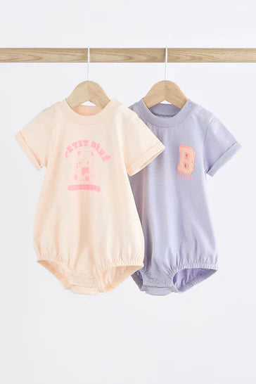 |BabyGirl| Conjunto De 2 Macacões Para Bebê Coelhinho Universitário Lilás Roxo/Branco