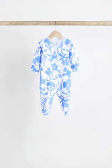 |BabyGirl| Conjunto De 5 Macacões 100% Algodão Com Pés Para Bebê - Azul (0-2 anos)