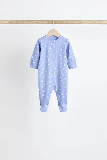 |BabyGirl| Conjunto De 5 Macacões 100% Algodão Com Pés Para Bebê - Azul (0-2 anos)