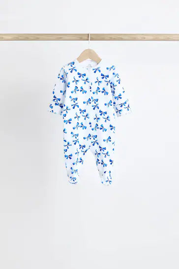 |BabyGirl| Conjunto De 5 Macacões 100% Algodão Com Pés Para Bebê - Azul (0-2 anos)