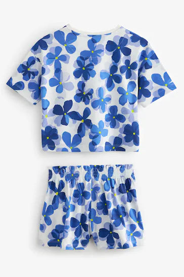 |BigGirl| Pacote de 3 pijamas curtos - Azul Floral/Listra (9 meses a 16 anos)