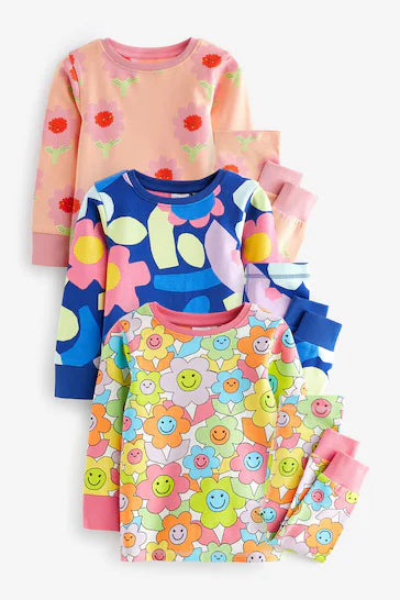 |NiñaGrande| Pack de 3 pijamas - Floral brillante (9 meses a 12 años)