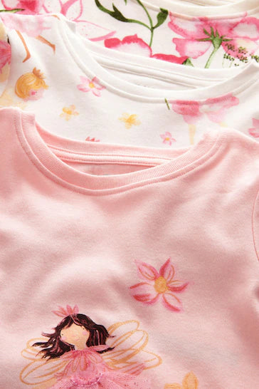 |BigGirl| Pacote De 3 Pijamas Estampados De Fada Rosa/Creme (9 meses a 12 anos)