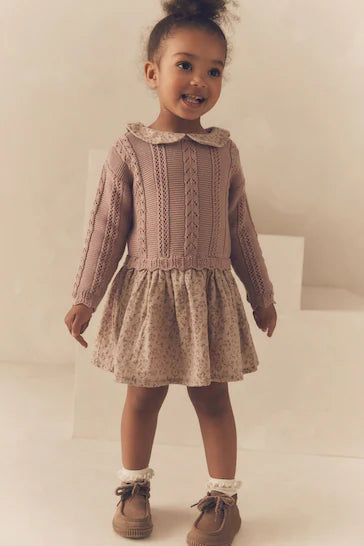 |Girl| Vestido De Gola Em Malha Rosa (3 meses a 10 anos)