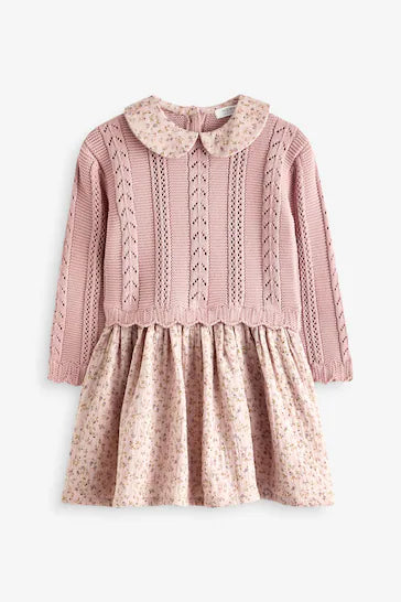 |Girl| Vestido De Gola Em Malha Rosa (3 meses a 10 anos)