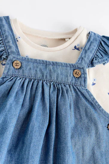 |BabyGirl| Conjunto De Macaquinho Jeans Para Bebê e Body De Manga Comprida (0 meses a 2 anos)