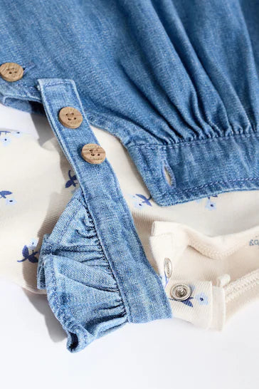 |BabyGirl| Conjunto De Macaquinho Jeans Para Bebê e Body De Manga Comprida (0 meses a 2 anos)